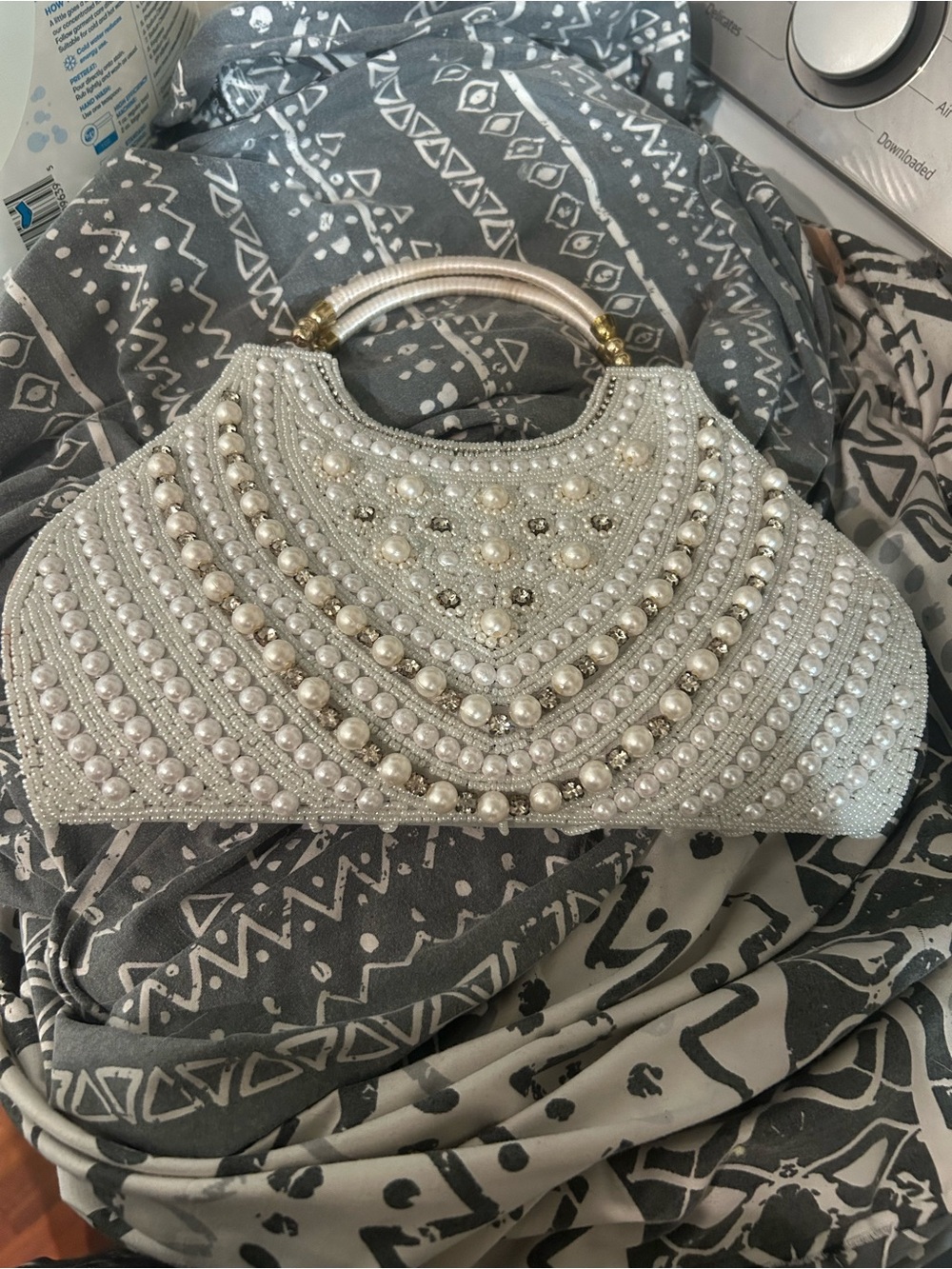 Embellished Pearl Beaded Evening Bag - White